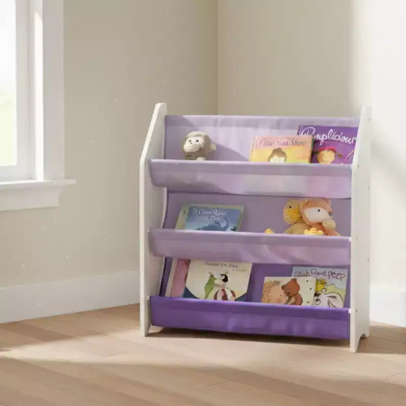 Scaffale porta libri a 3 livelli per bambini, viola, 76 cm H