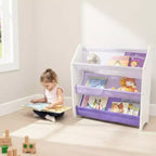 Scaffale porta libri a 3 livelli per bambini, viola, 76 cm H
