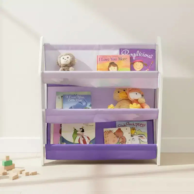 Scaffale porta libri a 3 livelli per bambini, viola, 76 cm H