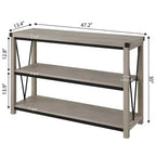 Tavolo da ingresso da fattoria, Consolle stretta e lunga da 120 cm con contenitore, Consolle in legno a 3 ripiani