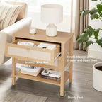 Comodino in rattan, comodino moderno con 2 cassetti, con ripiano aperto, adatto per camera da letto e soggiorno, legno di ciliegio, 2 set