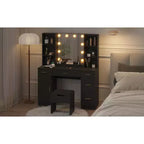 Set Toeletta da Fattoria con Specchio Illuminato, Tavolo da Trucco con Stazione di Ricarica e Spazio per la Camera da Letto