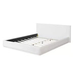 Letto in Tessuto Morbido dal Design Elegante con Testiera Imbottita, Letto Matrimoniale Moderno Minimalista per Camera Padronale