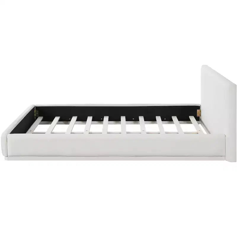 Letto in Tessuto Morbido dal Design Elegante con Testiera Imbottita, Letto Matrimoniale Moderno Minimalista per Camera Padronale