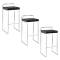LumiSource Set of 3 Fuji Stacker Barstools Stainless Steel/Black PU