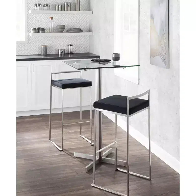 Set di 3 sgabelli da bar Fuji Stacker Acciaio Inox/Nero
