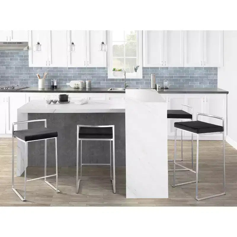 Set di 3 sgabelli da bar Fuji Stacker Acciaio Inox/Nero