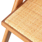 Sedia da pranzo moderna con braccioli in legno massello e rattan, noce chiaro