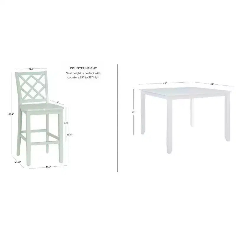 Set da pranzo Shelby Square con 5 pezzi, altezza bancone, colore menta