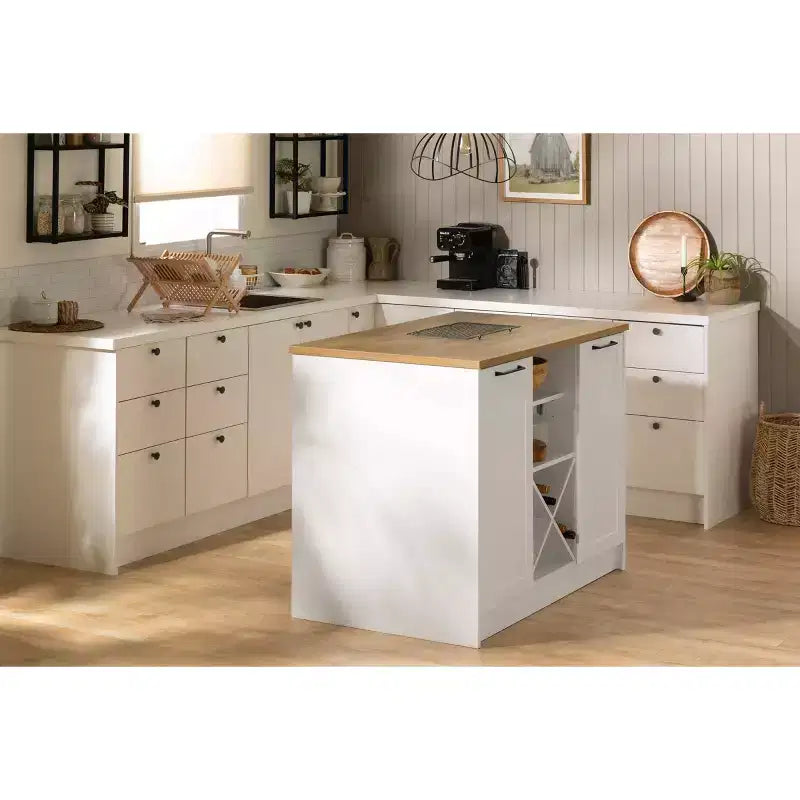 Isola da cucina a 6 cassetti Toscano Bianco/Acero