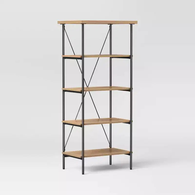 Wood and Metal Media Tower Bookcase Natural - Room Essentials™