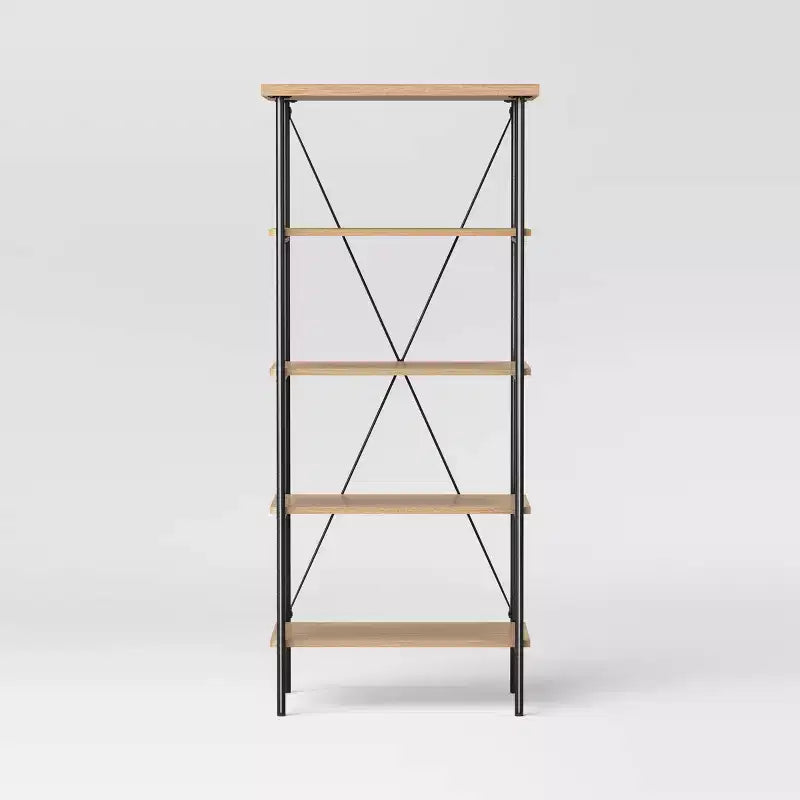 Libreria a torre in legno e metallo naturale