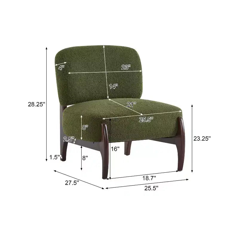 Poltrona d'accento in Bouclé Verde con Struttura in Legno di Gomma Moderno