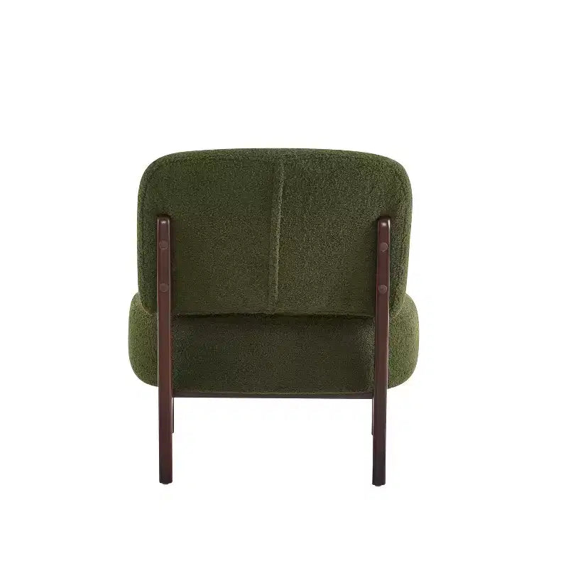 Poltrona d'accento in Bouclé Verde con Struttura in Legno di Gomma Moderno