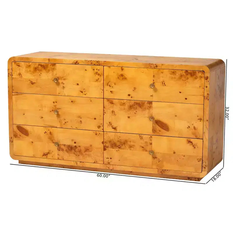 Cassettiera Netra a 6 cassetti in legno di radica di acero chiaro