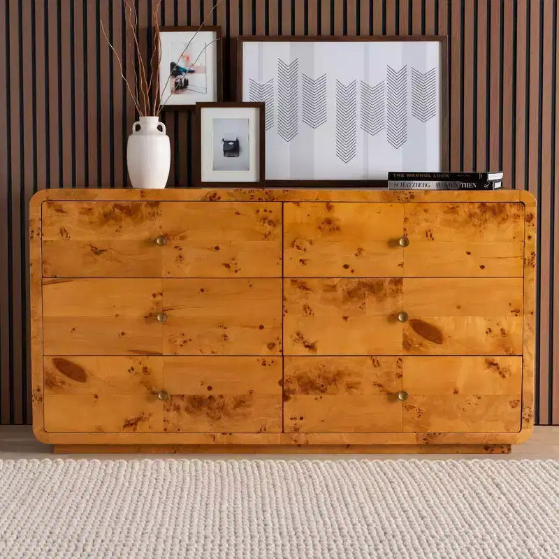Cassettiera Netra a 6 cassetti in legno di radica di acero chiaro