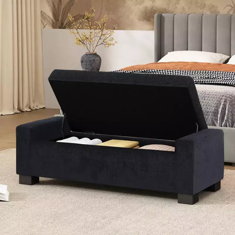 Pouf contenitore moderno imbottito per interni, blu notte