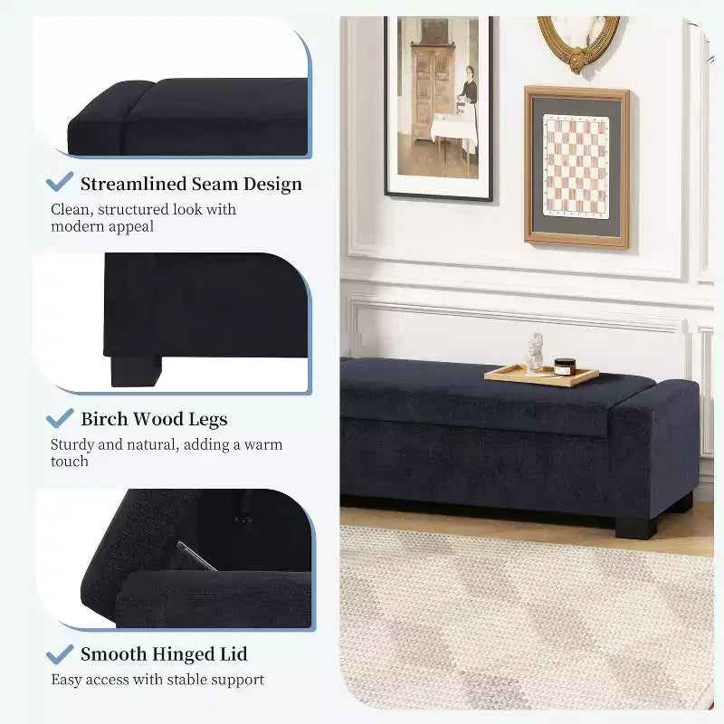 Pouf contenitore moderno imbottito per interni, blu notte