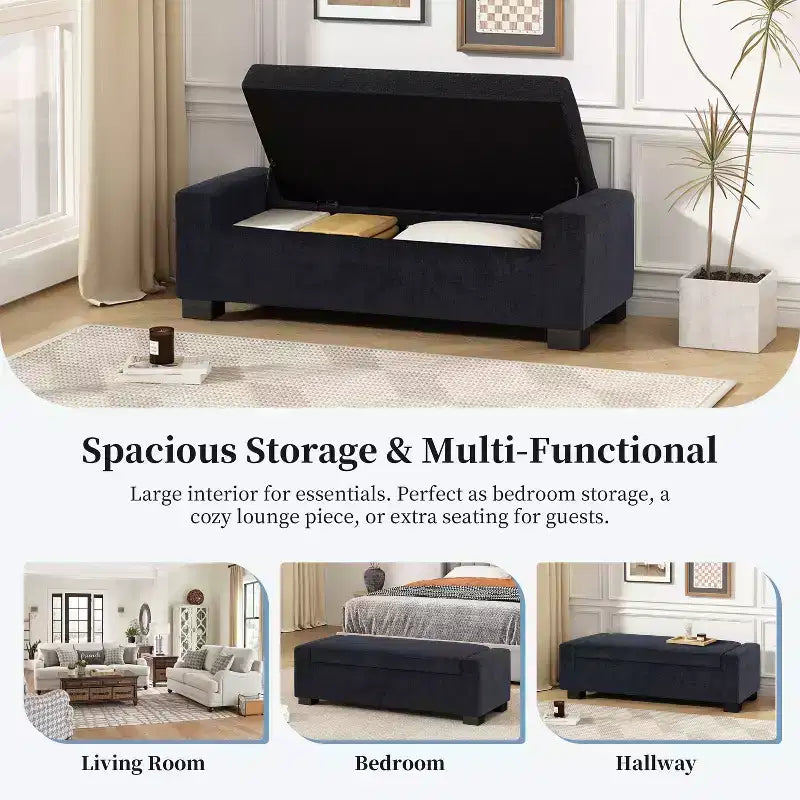 Pouf contenitore moderno imbottito per interni, blu notte