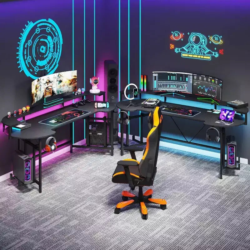 Scrivania da gioco a LED nera da 74,8"