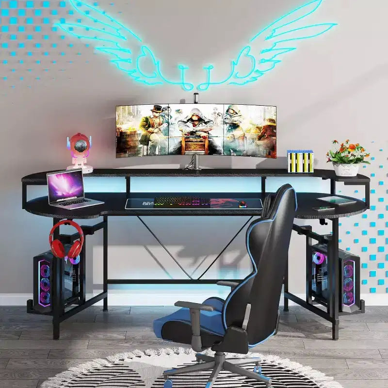 Scrivania da gioco a LED nera da 74,8"