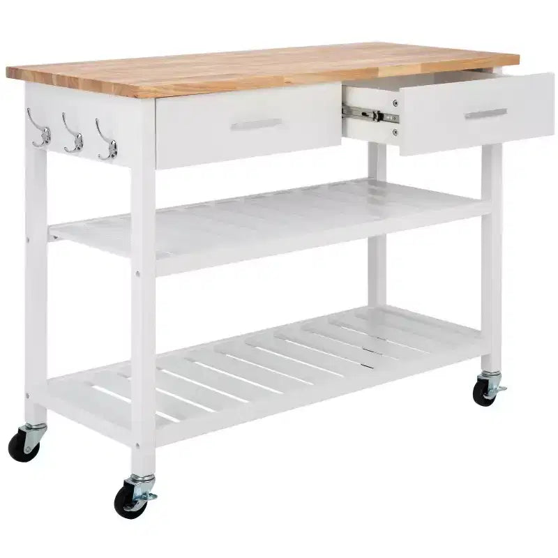 Carrello da cucina Kiko a 2 cassetti e 2 ripiani - KCH8704 - Bianco/Naturale
