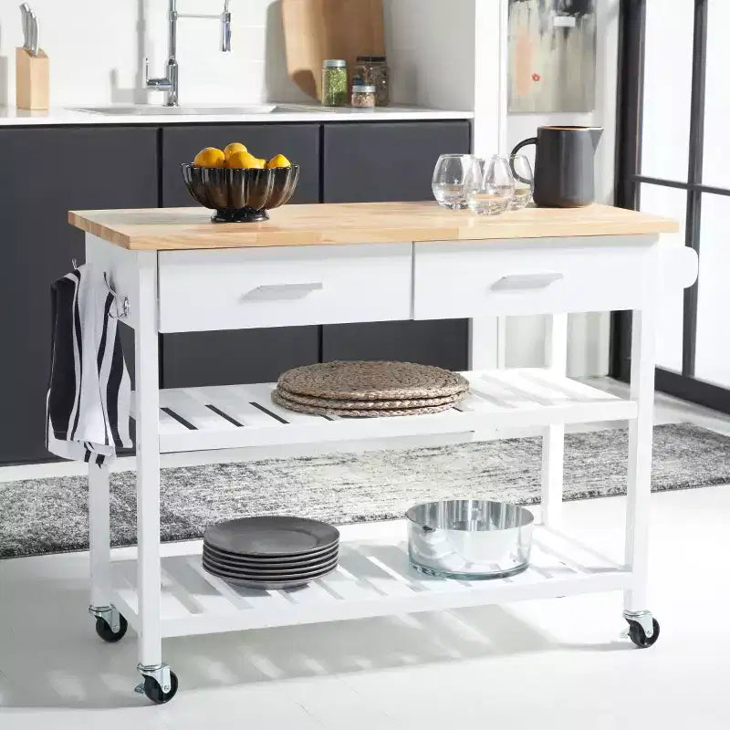 Carrello da cucina Kiko a 2 cassetti e 2 ripiani - KCH8704 - Bianco/Naturale