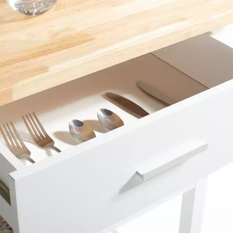 Carrello da cucina Kiko a 2 cassetti e 2 ripiani - KCH8704 - Bianco/Naturale