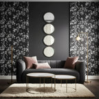Modern Wall Mirror, Accent Mirror with Round Glass Panels, Wood & Metal Frame, Decorative Home & Office Decor for Living Room & Bedroom, 48 Black