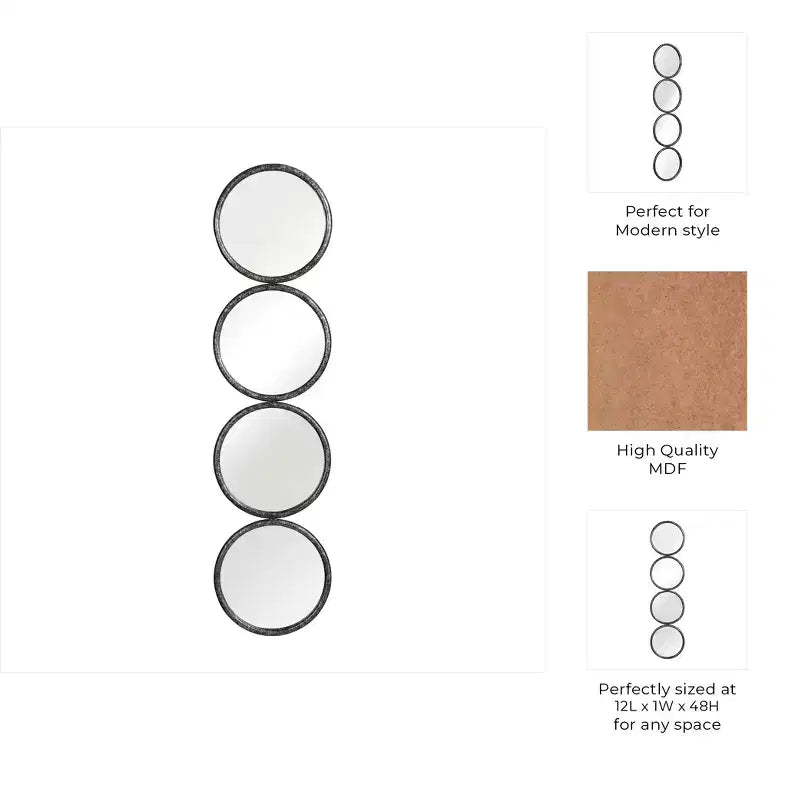 Specchio da parete moderno, specchio decorativo con pannelli in vetro rotondi, struttura in legno e metallo, decorazione decorativa per casa e ufficio per soggiorno e camera da letto, 48 nero