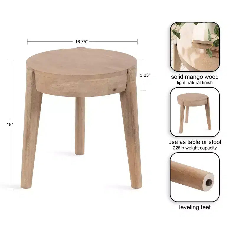 Tavolino Vola in legno, 17x17x18, Naturale