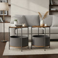 Set of 2 Round Side Tables with Removable Fabric Basket Industrial End Tables
