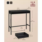 Tavolo da Bar con Presa di Corrente, Tavolo da Pub Alto 99,8 cm, Tavolo da Cucina Rettangolare con Cassetto Mobile, 2 Ganci, Tavolo Alto Stretto