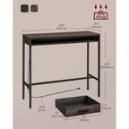 Tavolo da Bar con Presa di Corrente, Tavolo da Pub Alto 99,8 cm, Tavolo da Cucina Rettangolare con Cassetto Mobile, 2 Ganci, Tavolo Alto Stretto