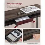 Tavolo da Bar con Presa di Corrente, Tavolo da Pub Alto 99,8 cm, Tavolo da Cucina Rettangolare con Cassetto Mobile, 2 Ganci, Tavolo Alto Stretto
