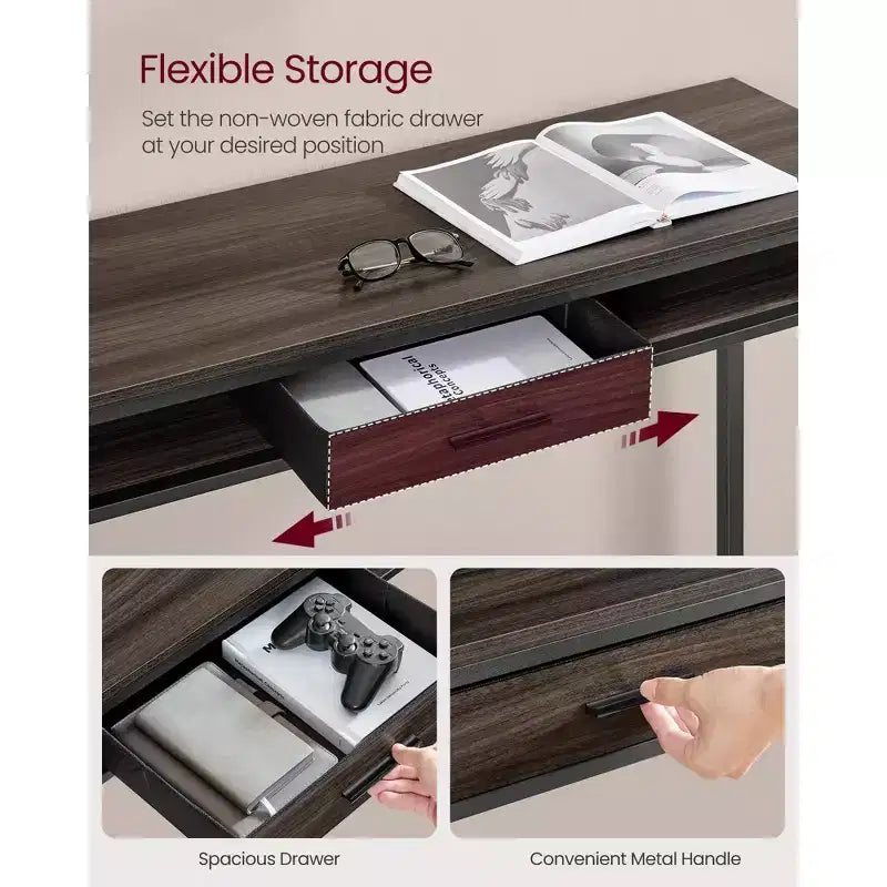 Tavolo da Bar con Presa di Corrente, Tavolo da Pub Alto 99,8 cm, Tavolo da Cucina Rettangolare con Cassetto Mobile, 2 Ganci, Tavolo Alto Stretto