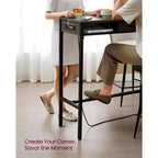 Tavolo da Bar con Presa di Corrente, Tavolo da Pub Alto 99,8 cm, Tavolo da Cucina Rettangolare con Cassetto Mobile, 2 Ganci, Tavolo Alto Stretto
