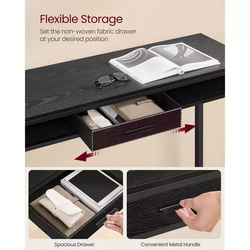 Tavolo da Bar con Presa di Corrente, Tavolo da Pub Alto 99,8 cm, Tavolo da Cucina Rettangolare con Cassetto Mobile, 2 Ganci, Tavolo Alto Stretto