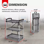 Carrello di servizio portatile multiuso a 3 ripiani pieghevole, grigio