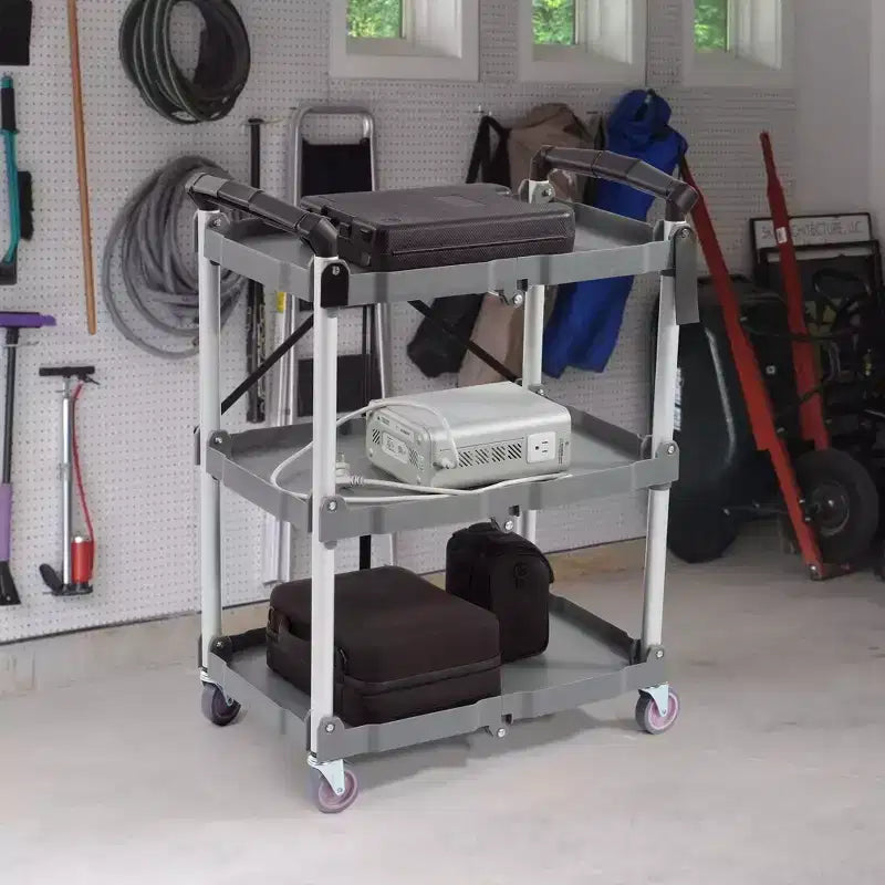Carrello di servizio portatile multiuso a 3 ripiani pieghevole, grigio