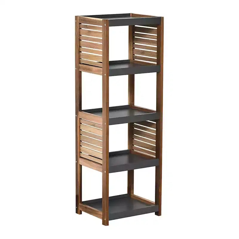 Scaffale a terra per biancheria da bagno con elementi in acacia - Legno grigio