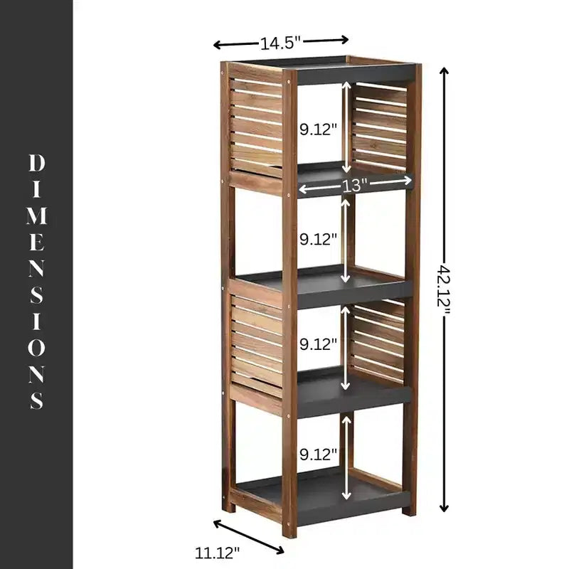 Scaffale a terra per biancheria da bagno con elementi in acacia - Legno grigio