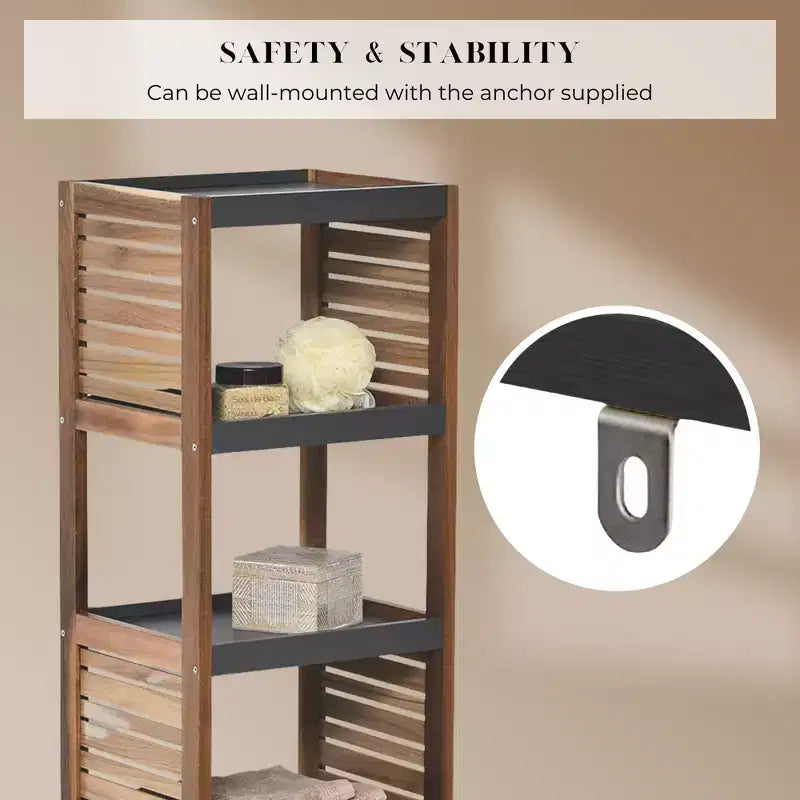 Scaffale a terra per biancheria da bagno con elementi in acacia - Legno grigio