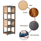 Scaffale a terra per biancheria da bagno con elementi in acacia - Legno grigio