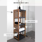 Scaffale a terra per biancheria da bagno con elementi in acacia - Legno grigio