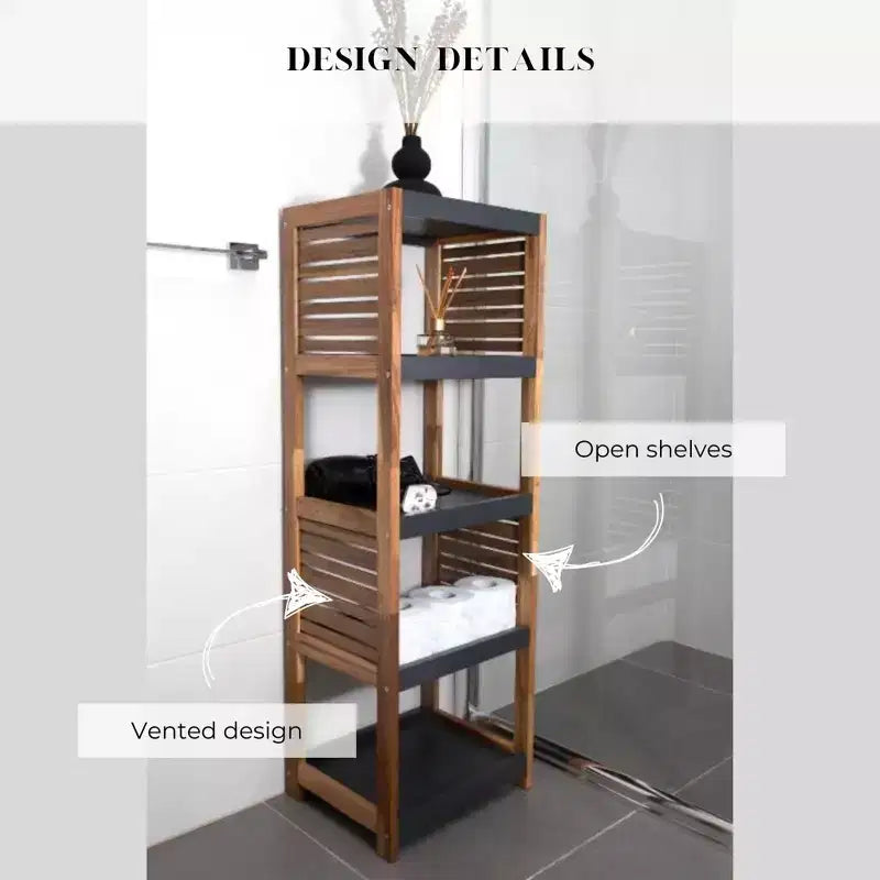 Scaffale a terra per biancheria da bagno con elementi in acacia - Legno grigio