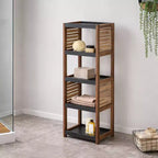 Scaffale a terra per biancheria da bagno con elementi in acacia - Legno grigio