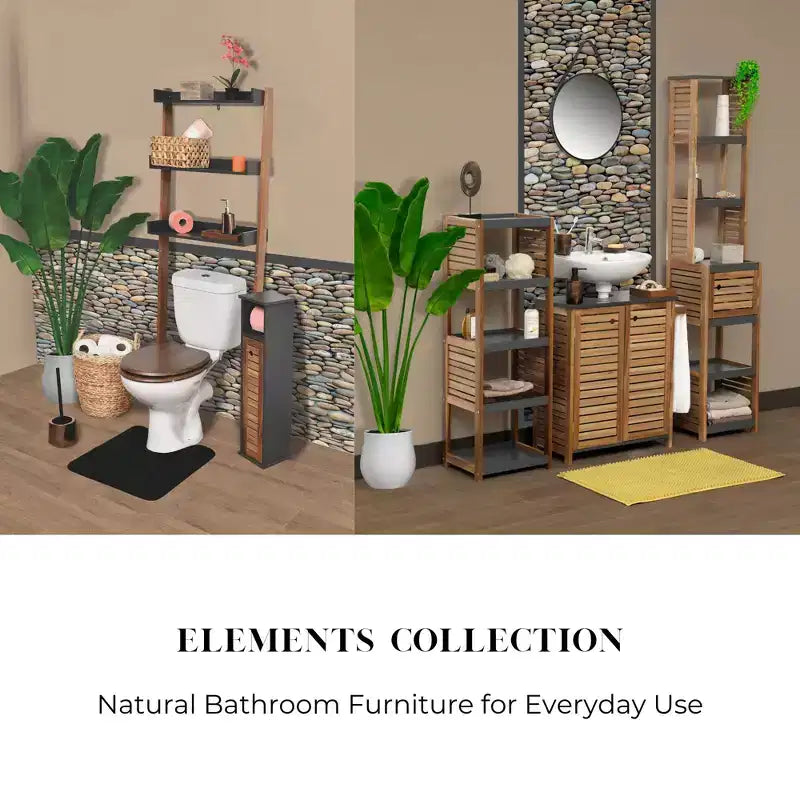 Scaffale a terra per biancheria da bagno con elementi in acacia - Legno grigio