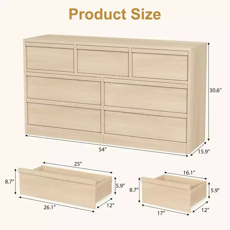 Comò a 7 cassetti per camera da letto, cassettiera doppia in legno con contenitore, cassettiera moderna per camera da letto, soggiorno, cameretta