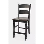 Sgabello da bancone con schienale a pioli (set di 2), nero